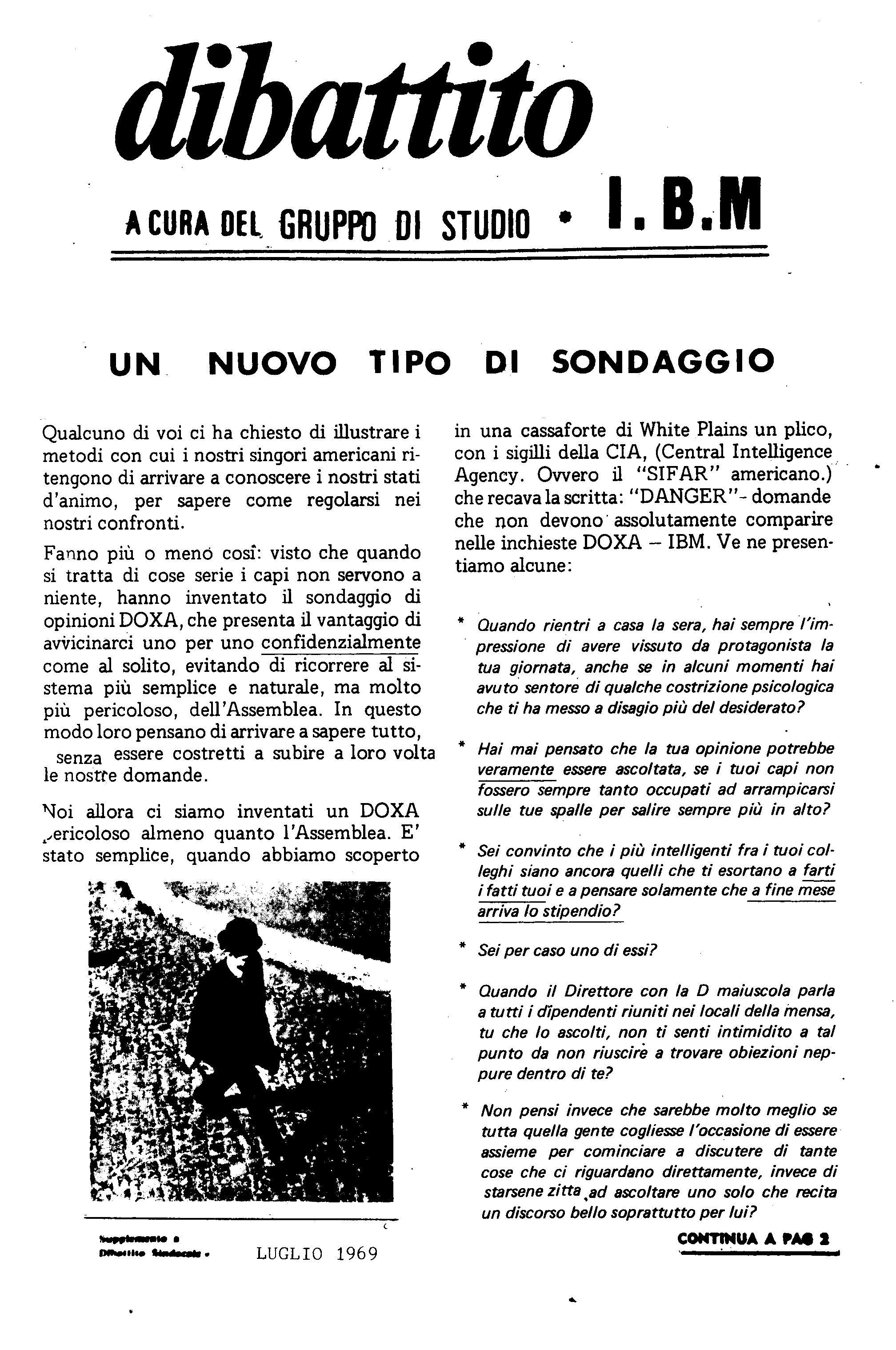 Dibattito - periodico della s.a.s. FIM CISL IBM Tolmezzo - Luglio  1969