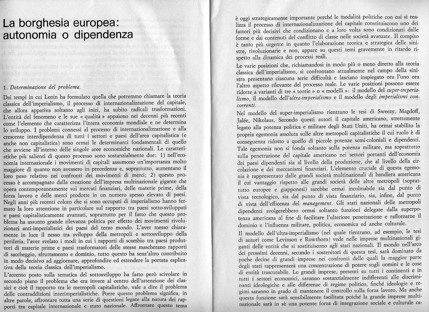 La borghesia europea: autonomia o dipendenza, dalla rivista Lotta di Classe e Integrazione Europea n.3/4, pp 12 e 13