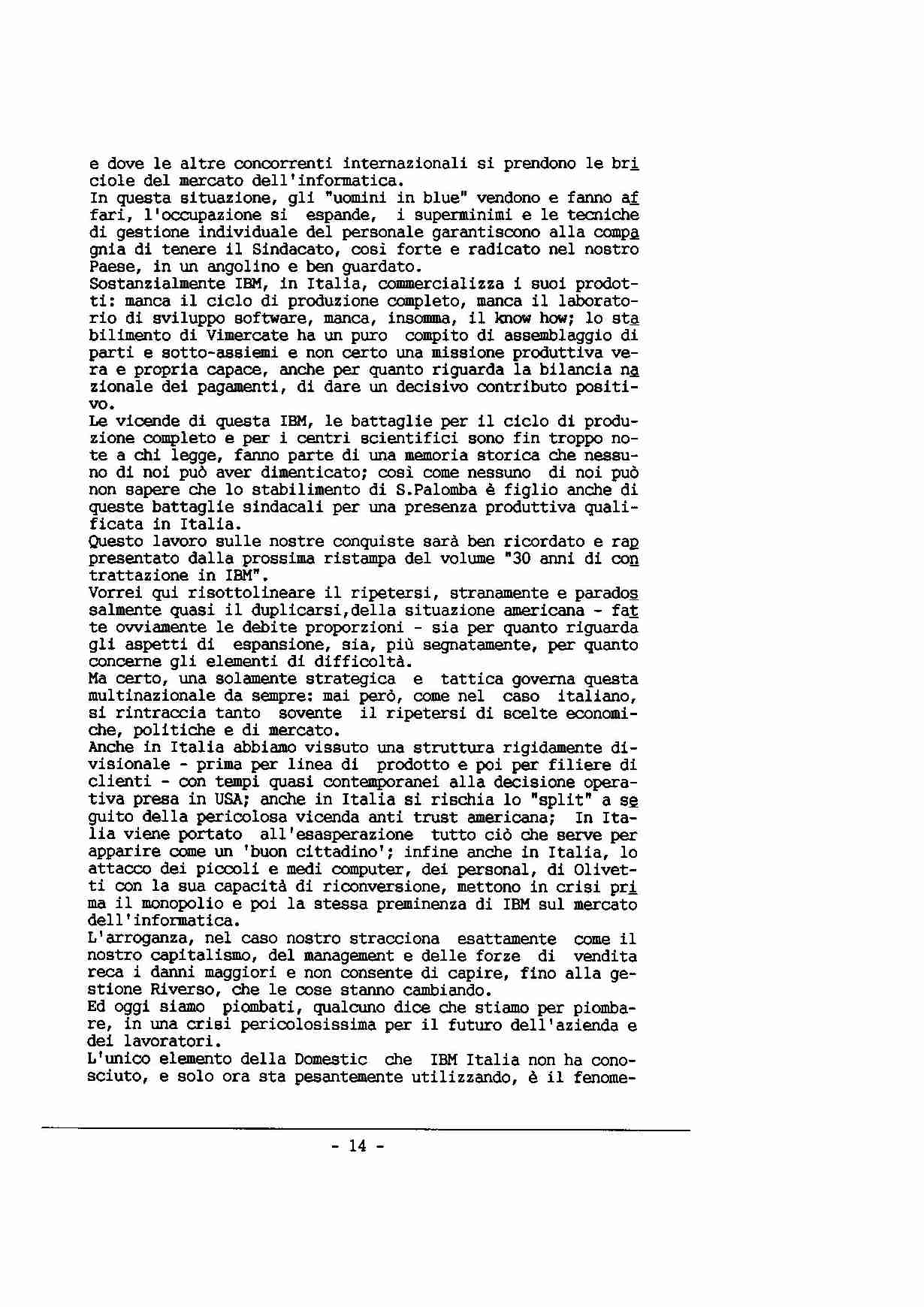 Contributo alla discussione del Coordinamento Nazionale
IBM SEMEA SpA sulla situazione attuale, a cura di A. Riboni - p. 14