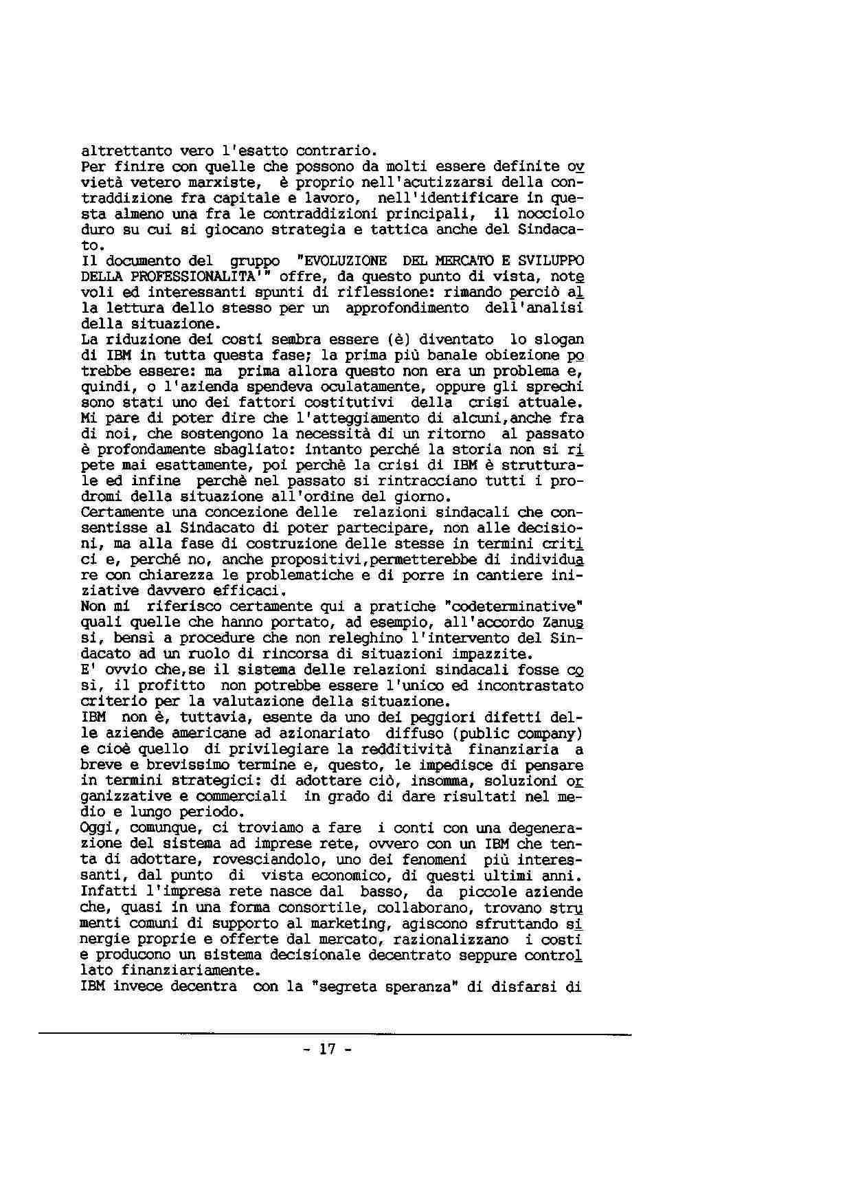 Contributo alla discussione del Coordinamento Nazionale
IBM SEMEA SpA sulla situazione attuale, a cura di A. Riboni - p. 17